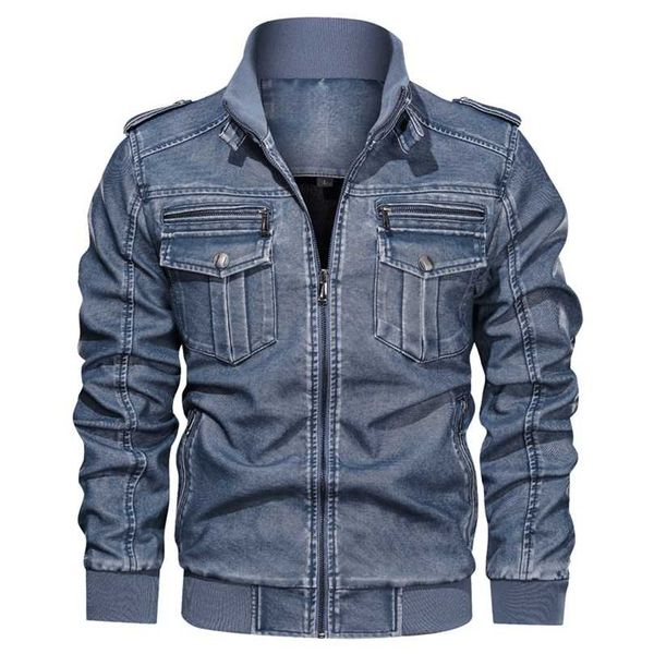 

mens leather jacket winter coat street fashion casual wear drsigned large zipper pocket jacket motorcycle jackets for men 211222, Black