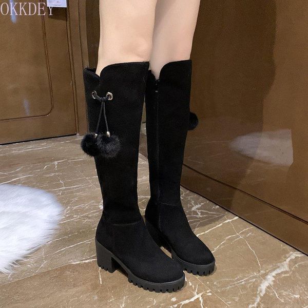 

2020 new winter fashion warm medium heel high heel suede boots, Black
