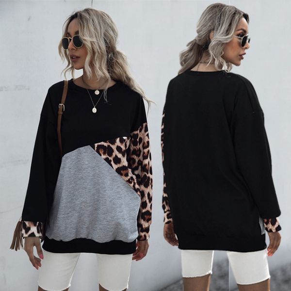 

women's hoodies & sweatshirts women sweatshirt print o neck oversized long sleeve casual loose pullover leopard, Black