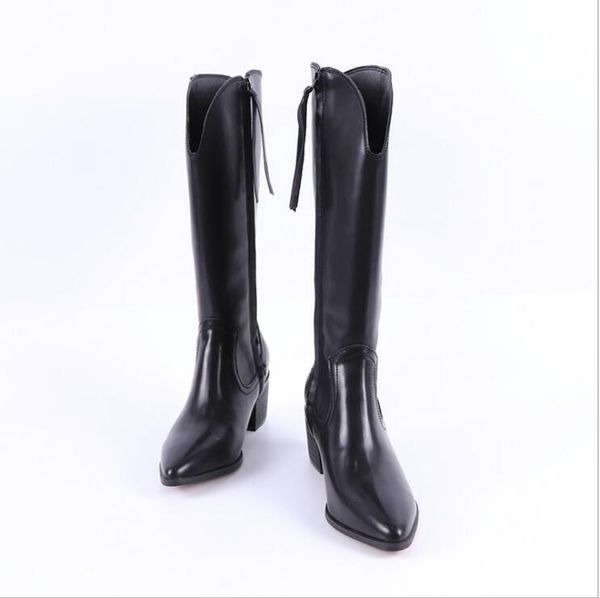 

2021 new pointed toe personality side zipper high heel cowboy boots, Black