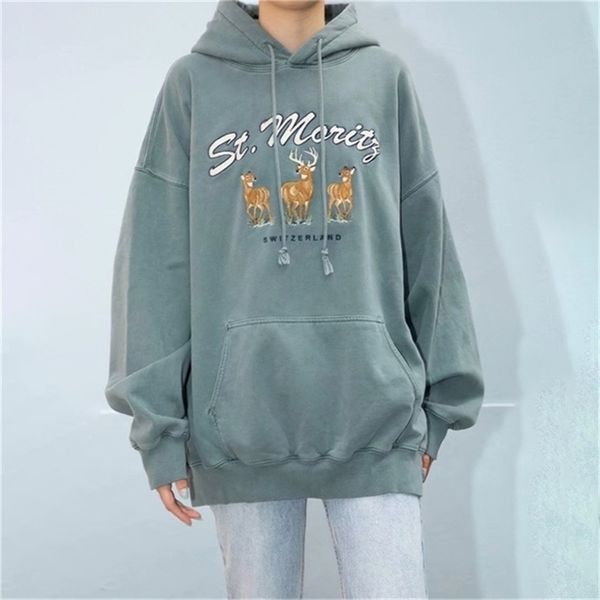 

oversize girls streetwear thick christmas hoodies autumn fashion laides loose cotoon pullovers women cute embroidery outfit 201216, Black