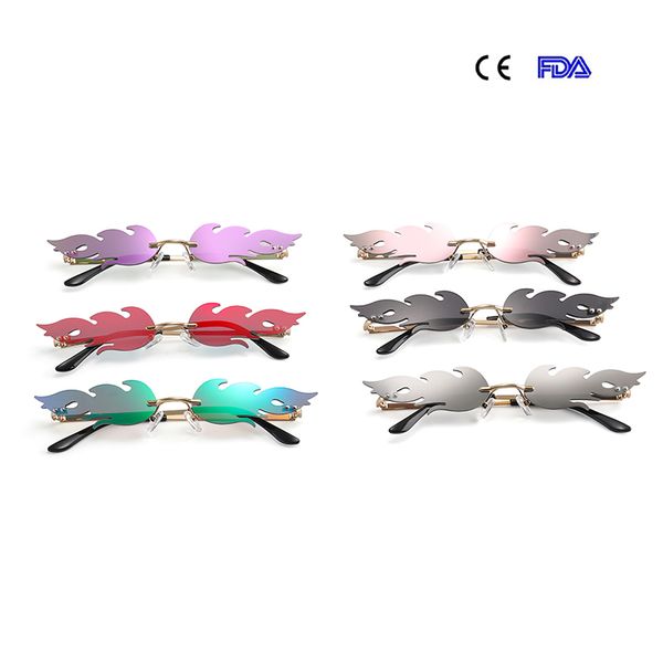 

sunglasses 2021 fashion fire women rimless wave sun glasses brand designer trending narrow streetwear 6209, White;black
