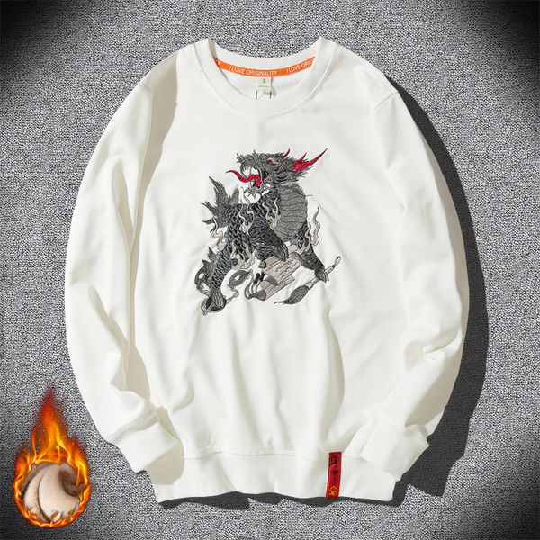 

2021 new retro men embroidered chinese hoodies dargon velo crewneck sweatpants harajuku streetwear spring fashion ua84, Black