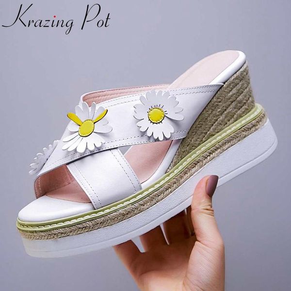 

krazing горшок кожа коровы пип носком супер высокие каблуки цветок украшения повседневная обувь молодой леди проскользнуть на клинья сандали, Black