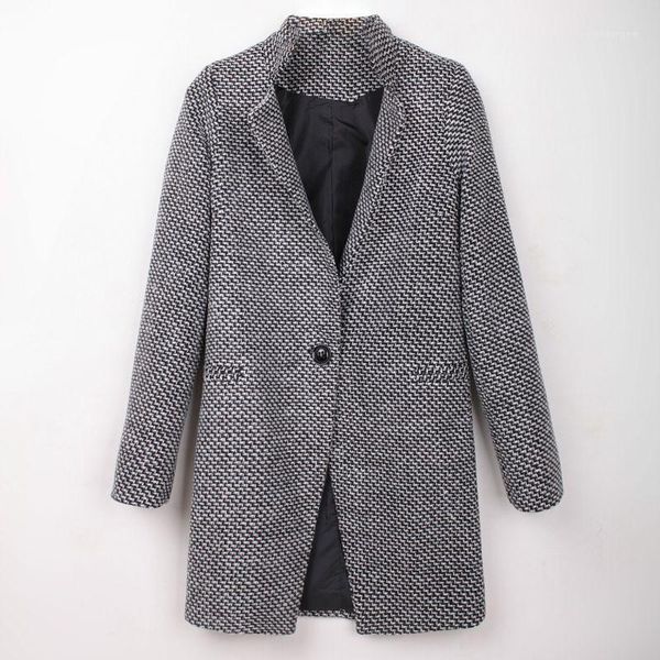 

winter suit collar woolen jacket 2019 new single button plaid slim thicken mid-long coat jackets new arrive1, Tan;black