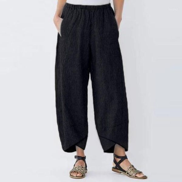 

womens casual solid pocket elastic waist loose pants casual loose trouser wide leg pants high waist joggers capris 20201, Black;white