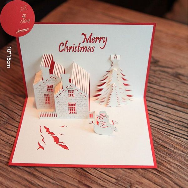 

creative three-dimensional christmas card 3d paper carving hollow postcard blessing small card tree deer cart castle