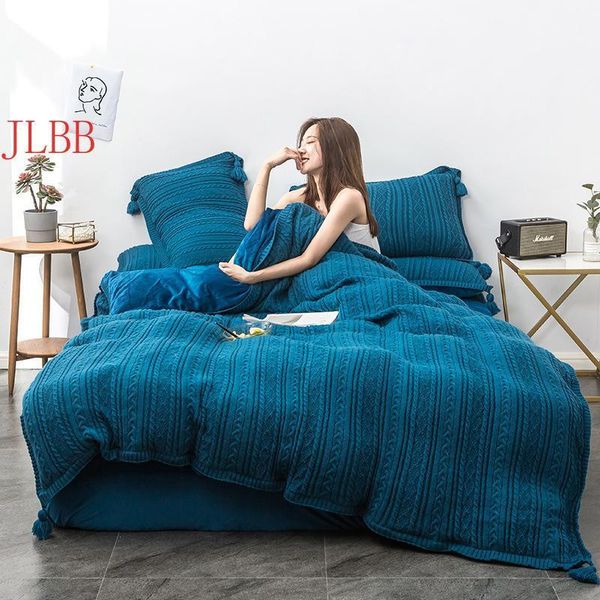 

knitting wool bedding set warm winter sheet pillowcase&duvet cover set crystal flannel fleece thinken bedclothes ball bed linen1