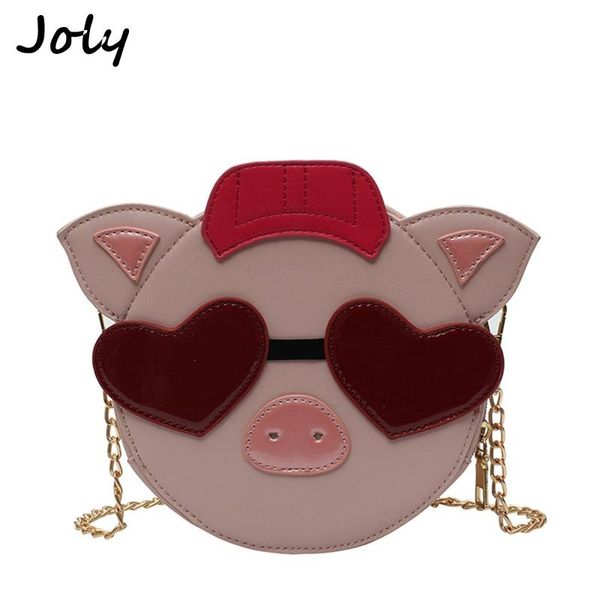 

fashion cute round pig cartoon large capacity bag shoulder lady handbag brand quality women leisure fashion chain messenger bag