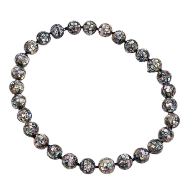 

18" natural 14mm round abalone shell necklace, Golden;silver