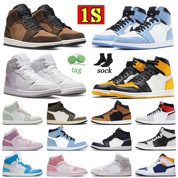 

high og mens womens jumpman 1s basketball shoes 1 vintage sports sneakers elemnet light bone brotherhood yellow toe dark mocha cocolate trai