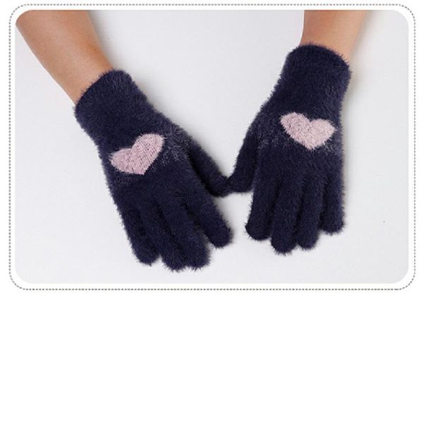 

womens outdoor coral velvet gloves autumn winter female warm inverted mitten cotton wrist screen glove solid woman wool glove, Blue;gray