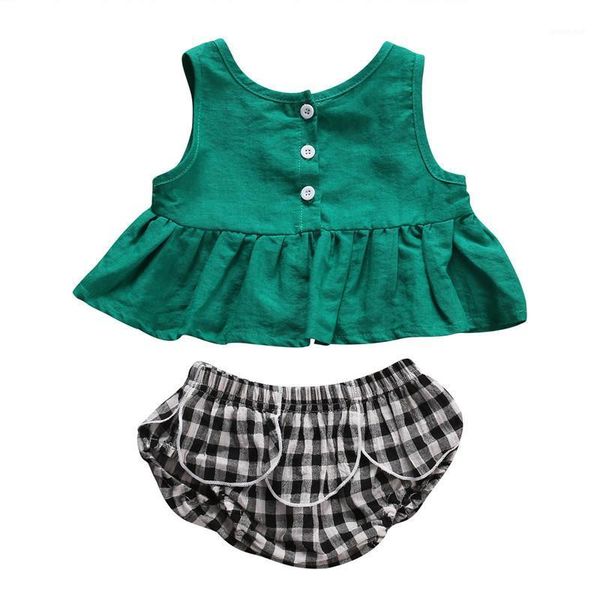 

toddler kids girls clothes set summer sleeveless vest t-shirt+plaid shorts 2pcs baby girl casual clothing kids costume 0-5y1, White
