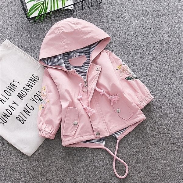 

bibicola girls jackets autumn spring kids girl hooded coat flower embroidery children outerwear clothing for little girl outfits lj200828, Blue;gray