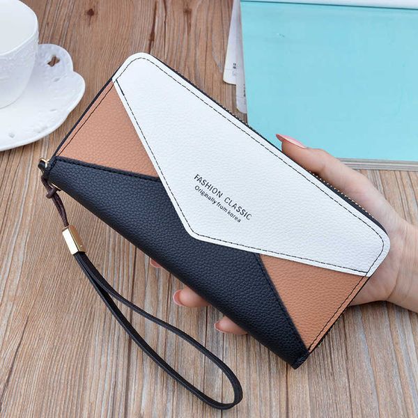 

geometric wallets zipper phone pocket purses holder women long wallet lady coin hit color splice card purse, Red;black