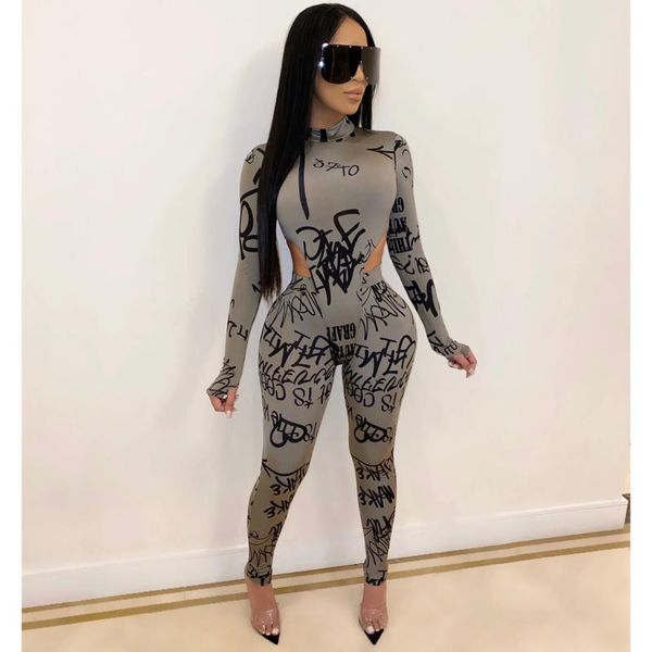 

women's jumpsuits & rompers 33cy1205 autumn winter women casual letter print full sleeve jumpsuit playsuit plus size, Black;white
