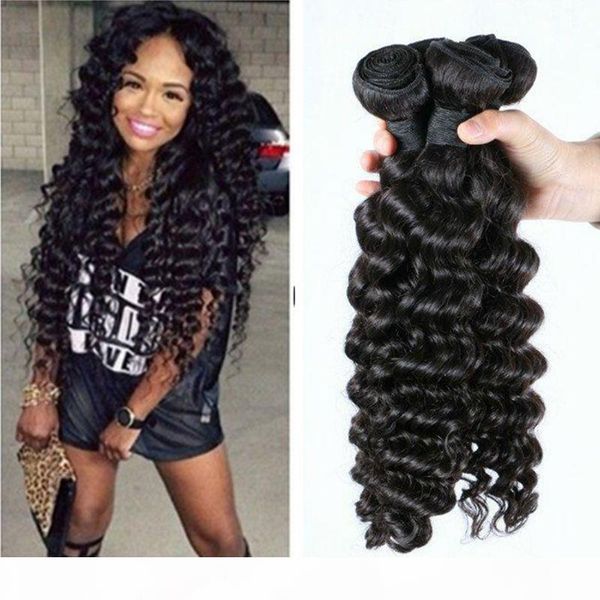 

8a 1b natural color unprocessed human deep wave hair bundles weaves deep wave brazilian indian can be permed, Black;brown