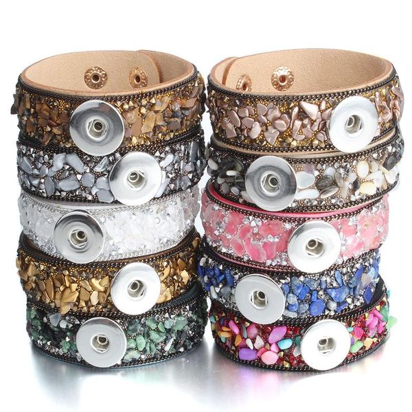 

new snap jewelry natural stone leather snap button bracelet bangle bohemian wide cuff bracelet for men wom bbylod, Golden;silver