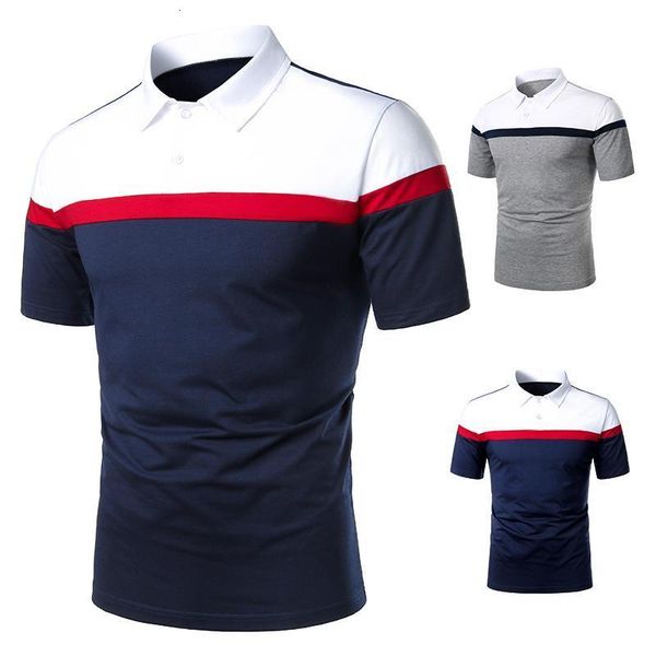 

men's short sleeve polo three stripe color fashion match men's matching color short sleeve men polo shirt, White;black
