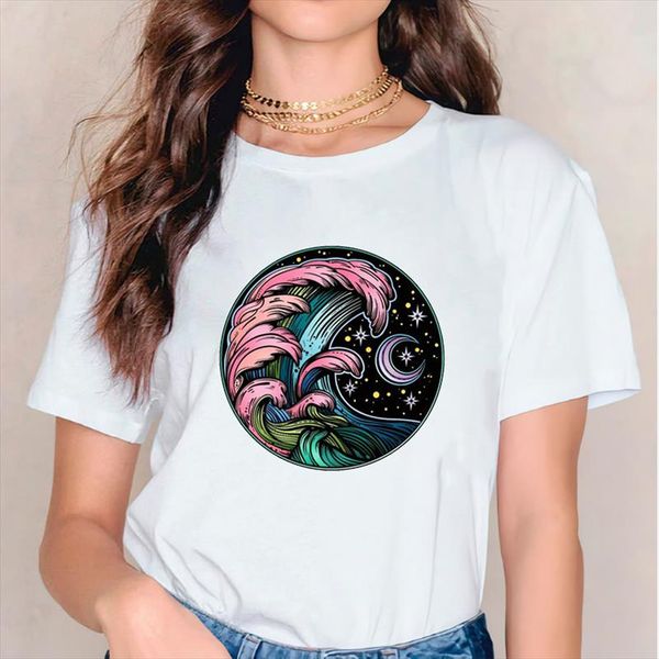 

t shirts t shirts for women wave ocean cartoon trend summer autumn 90s womens graphic ladies print lady female tee shirt, White