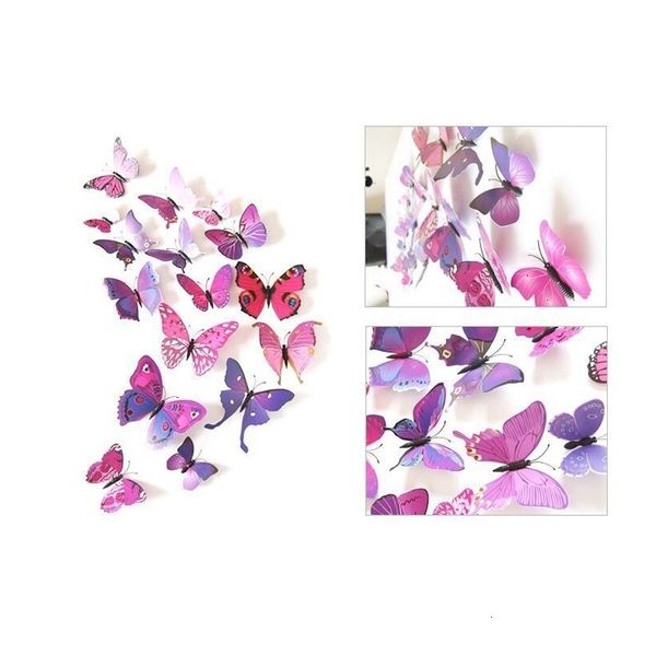 

12pcs/lot pin and magnet artificial violet butterfl favors cute butterflies wall stickers party gifts for guests gift