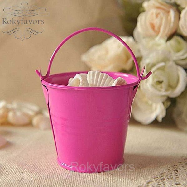 60pcs Hot Pink Mini Tin ведерки венчания Мини Bucket сочной Завод Tin Bucket Сладкий пакет Baby Shower Birthday Party декоров Supplies