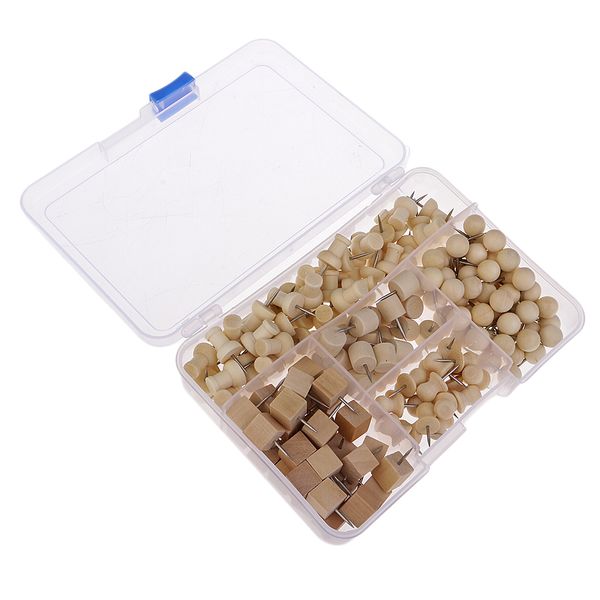 

a box of 180 pieces wooden head push pins office drawing pins map mark thumbtacks
