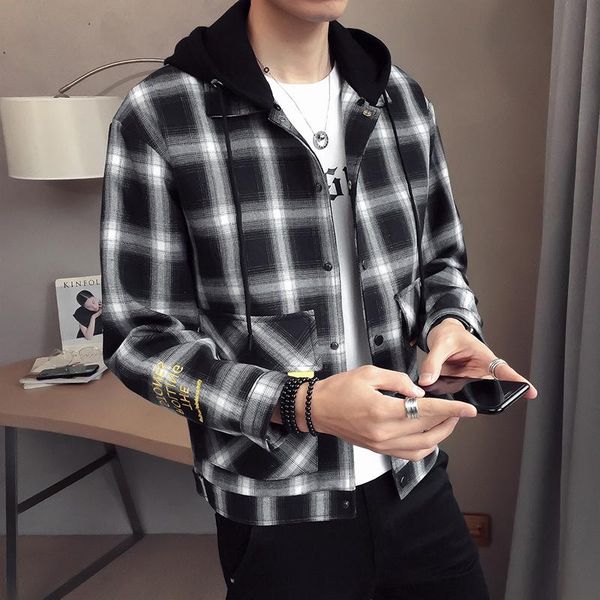 

jacket men men's korean version of the trend hooded jacket 2020 spring new handsome plaid sweater youth wild casual, Black;brown