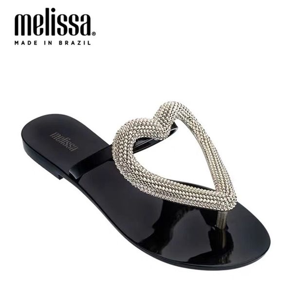 

big heart flip flop new women slippers brand melissa brazilian female jelly shoes y200423, Black