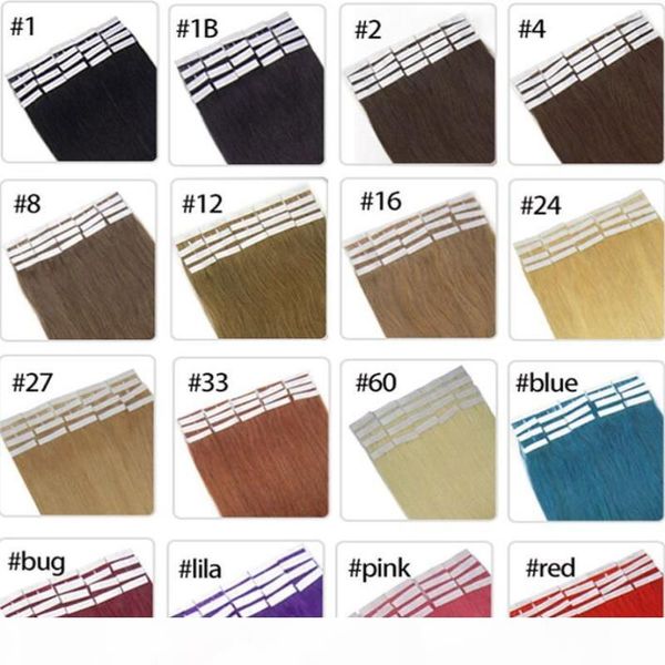 

50g 20pcs 25pcs glue skin weft pu tape in human hair extensions 18  22 24inch brazilian indian hair extension, Black;brown