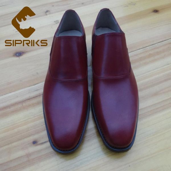 

sipriks mens slip on dress shoes wine red sewing welted mens shoes leather loafers 2020 sewing sole formal flats, Black