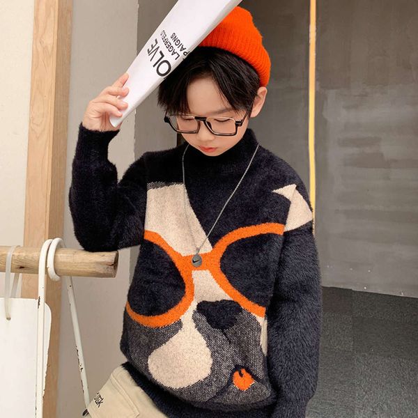 

autumn and winter new boys' sweater 2020 korean children's versatile fashionable half high collar pullover, Blue