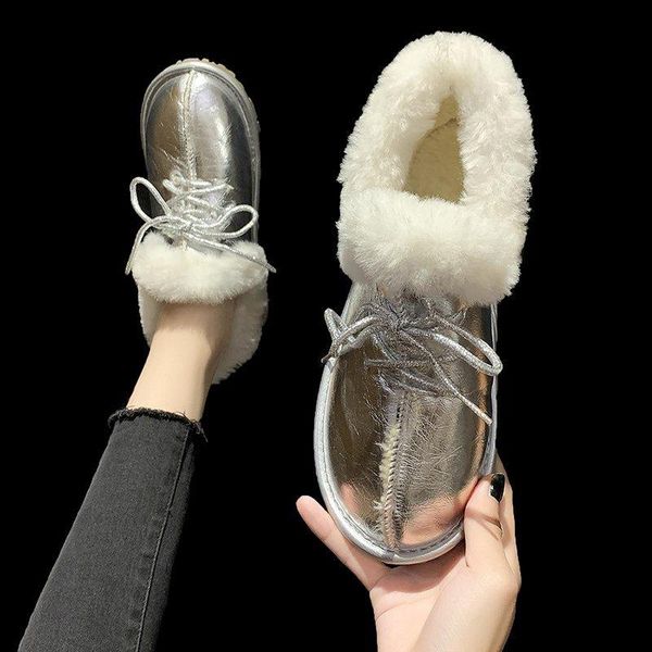 

winter boots lady female shoes australia round toe flat heel lace up boots-women luxury designer 2021 snow leather low rubber, Black