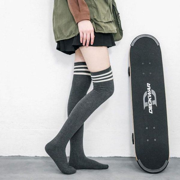 

women stockings over knee socks long cotton stockings medias stripe spring autumn cosplay student, Black;white