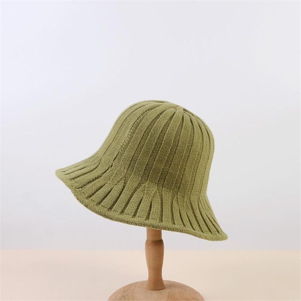 

2020 autumn and winter solid color stripe knitted bucket hat fisherman hat outdoor travel sun cap hats for women 114, Blue;gray