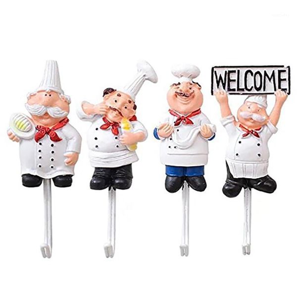 

hooks & rails pack of 4 resin french chef figurine wall decorative cook mount rack hook hanger(assorted style)1