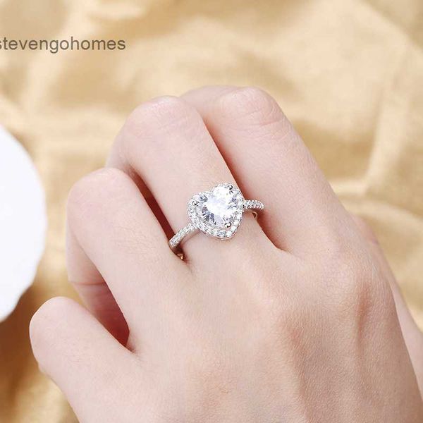 

heart love zircon luxurious jewelry bride peach wedding 925 sterling silver ring