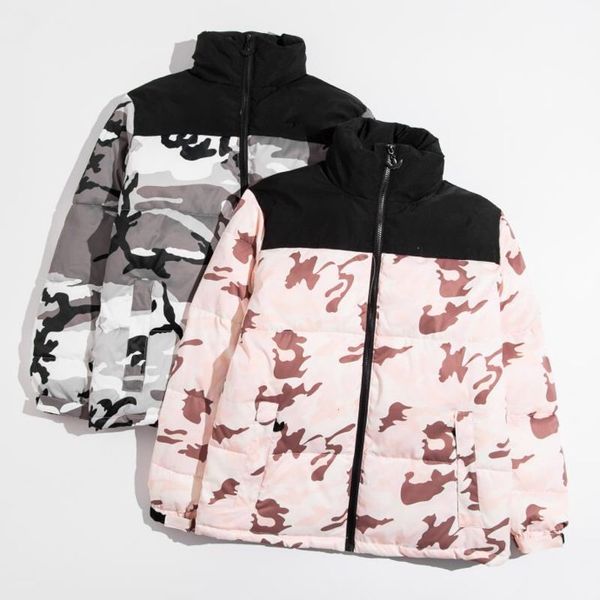 

adi clover autumn and winter models of mountain carving camouflage down cotton jacket men and women couples loose casual cotton clothing tid, Black