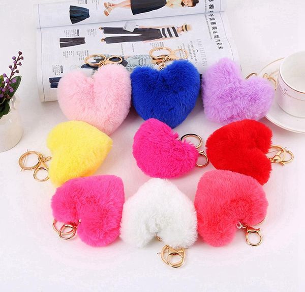 

heart ball pom pom keychain fluffy faux rabbit fur pompom key chains women bag pendant jewelry key chains par wmtlqx dayupshop, Silver