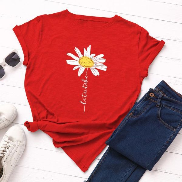 

singrain women daisy graphic print t-shirt summer 100% cotton o neck oversize short sleeve casual fashion streetwear tee shirt1, White