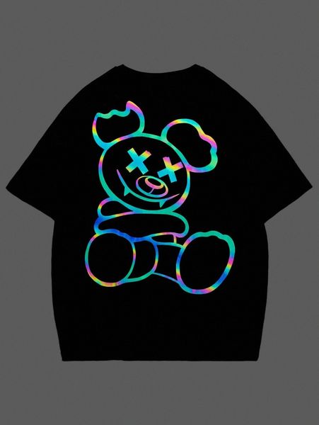 

men reflective cartoon graphic tee 752a#, White;black