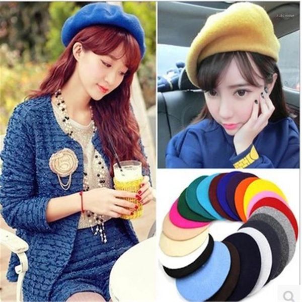 

healmeyou 6 colors french style vintage wool felt plain beret fashion slouchy girls all matched warm walking hat1, Blue;gray