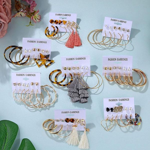 

hoop & huggie famshin fashion pearl gold earrings set for women acrylic flower drop earring vintage geometric 2021 jewelry, Golden;silver