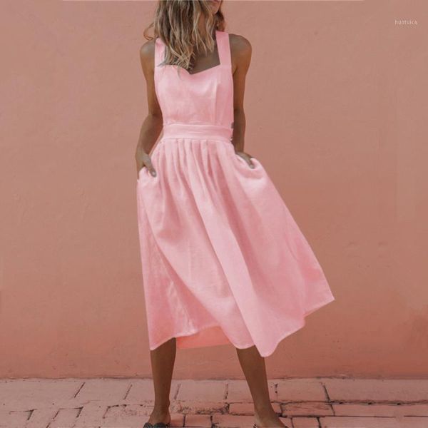 

summer 2021 straps women dress solid sleeveless maxi summer dress fashion bow loose long casual beach vestido female1, Black;gray