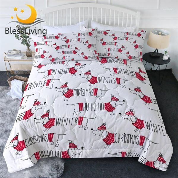 

blessliving christmas summer quilt dachshund air-conditioning duvet cute dog red white bed cover tiwn cartoon puppy home textile1
