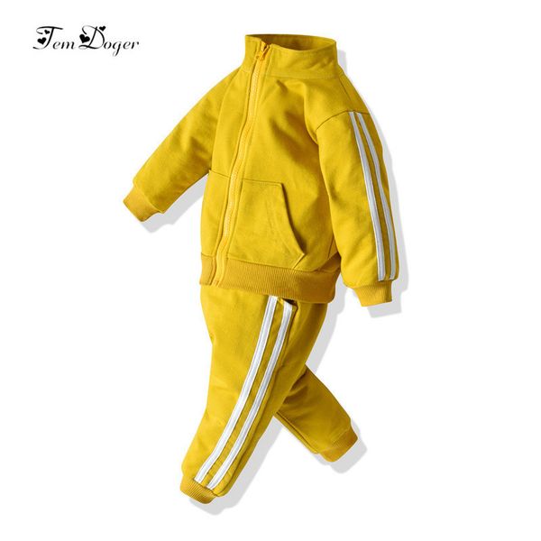 

tem doger boy clothing sets winter children girls clothes suit striped jacket+pants 2pcs outfits tracksuit kids casual clothing t200707, White
