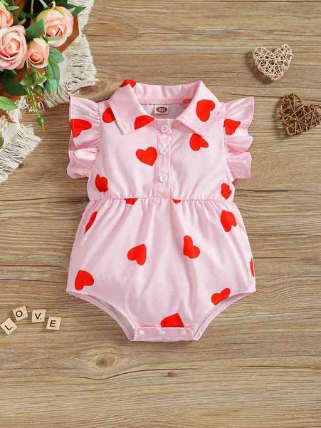 

baby heart print butterfly sleeve bodysuit she, Blue