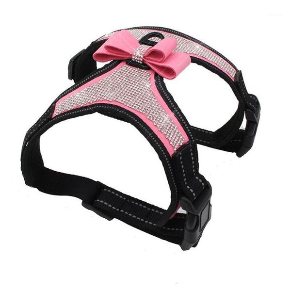 

dog collars & leashes shiny rhinestone pet chest strap high reflective bow tie back harness supplies quality supplies1