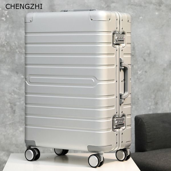

chengzhi 20"24"28"inch 100%aluminum magnesium alloy trolley suitcase rolling luggage spinner travel bag on wheels lj201114