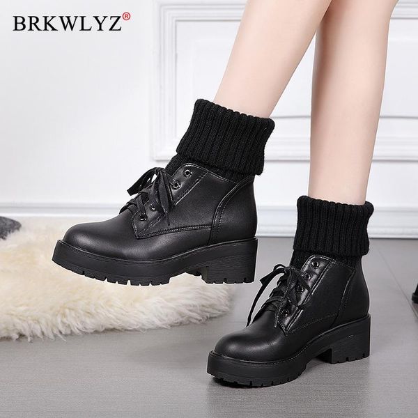

2020 winter ankel boots women punk female length leather platform boots wedges high heels pu women botas mujer plus size, Black